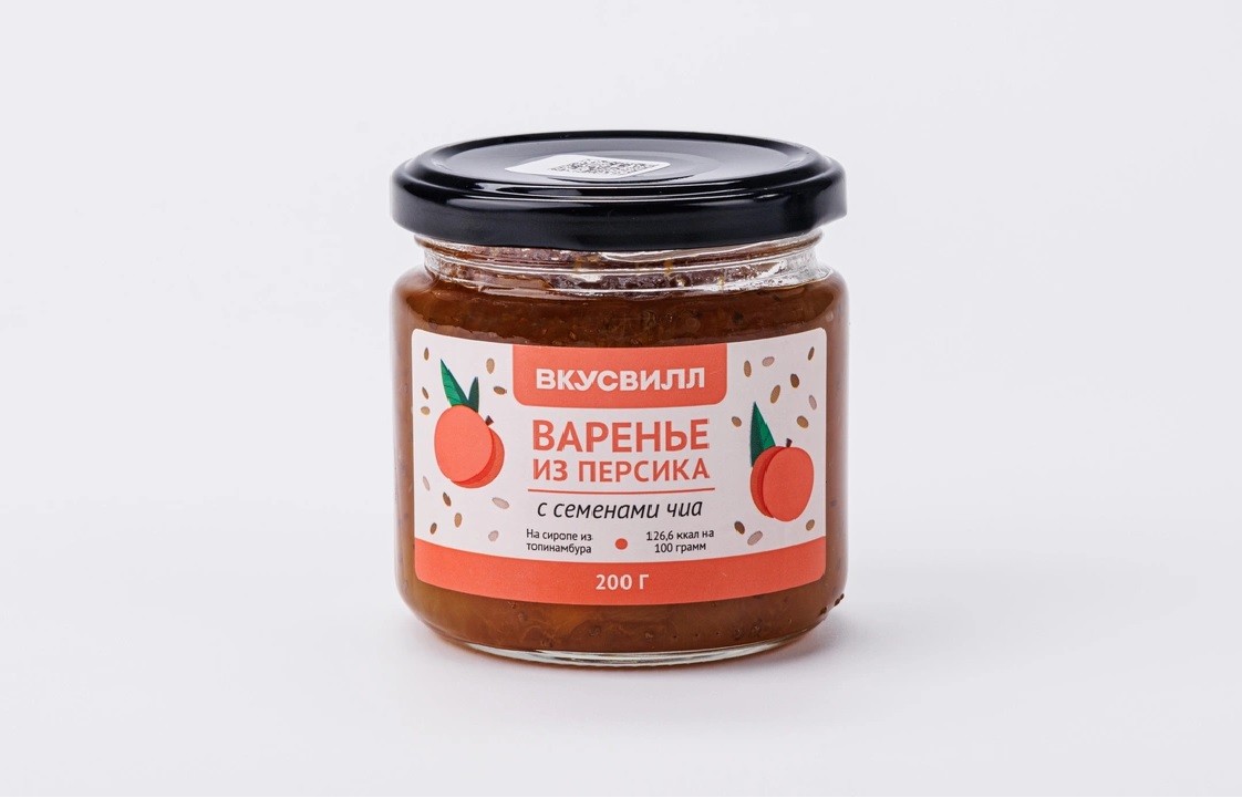 Варенье из персика с семенами чиа на сиропе из топинамбура, 200 гр, ВкусВилл