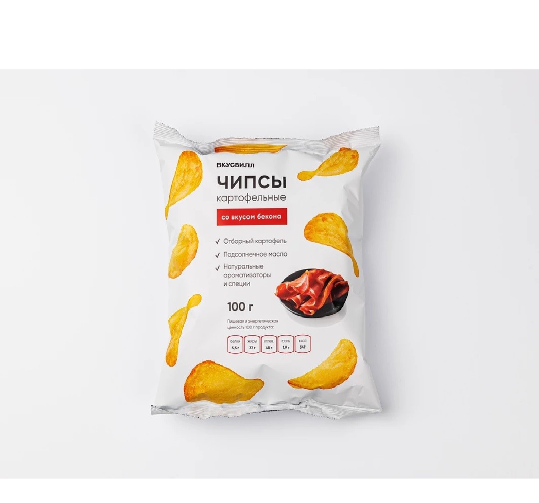 Чипсы картофельные со вкусом бекона, 100 гр, ВкусВилл