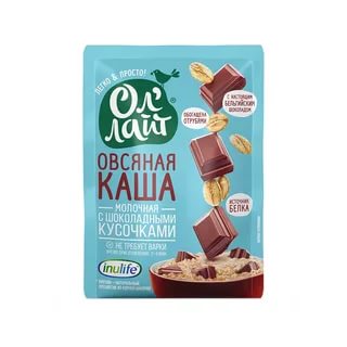 Каша овсяная молочная с шоколадными кусочками БП, 40 гр, Оллайт