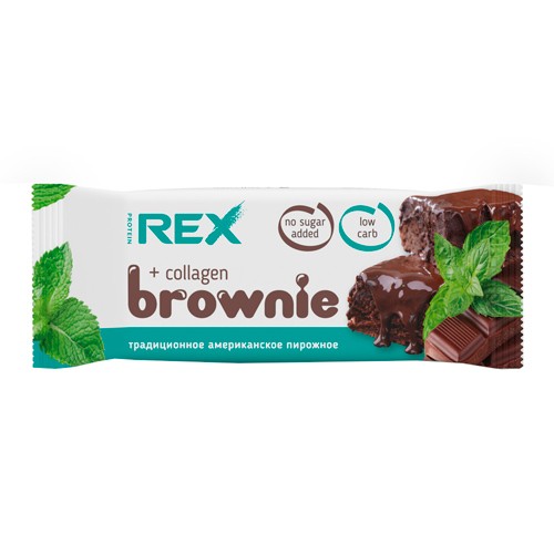 Пирожное протеиновое Брауни мятное с коллагеном, 50 гр, Protein Rex