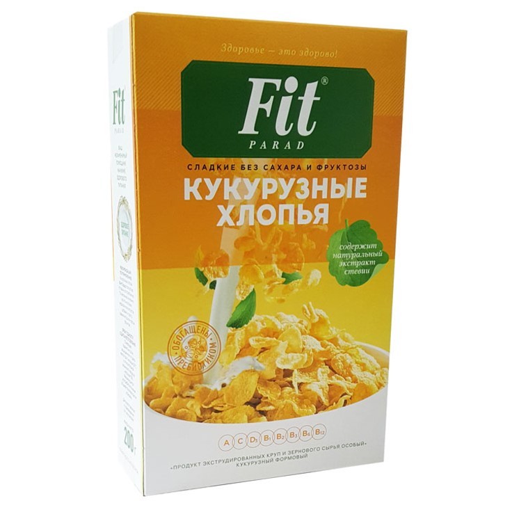 Хлопья кукурузные со стевией, 200 гр, Fit Parad