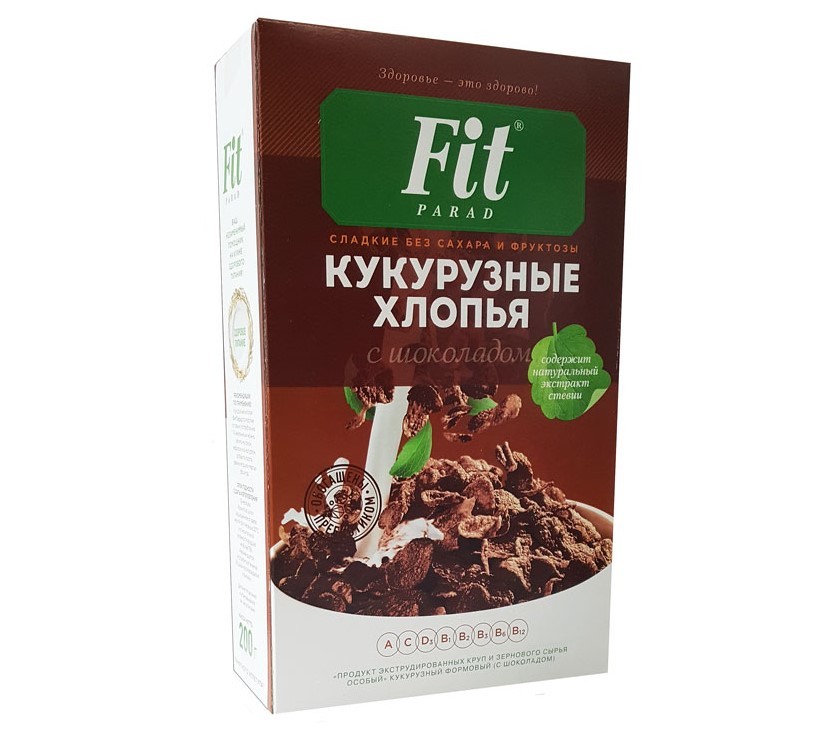 Хлопья кукурузные Шоколад со стевией, 200 гр, Fit Parad
