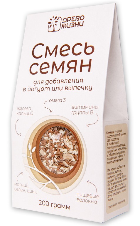 Смесь семян для добавления в йогурт и выпечку, 200 гр, Древо жизни