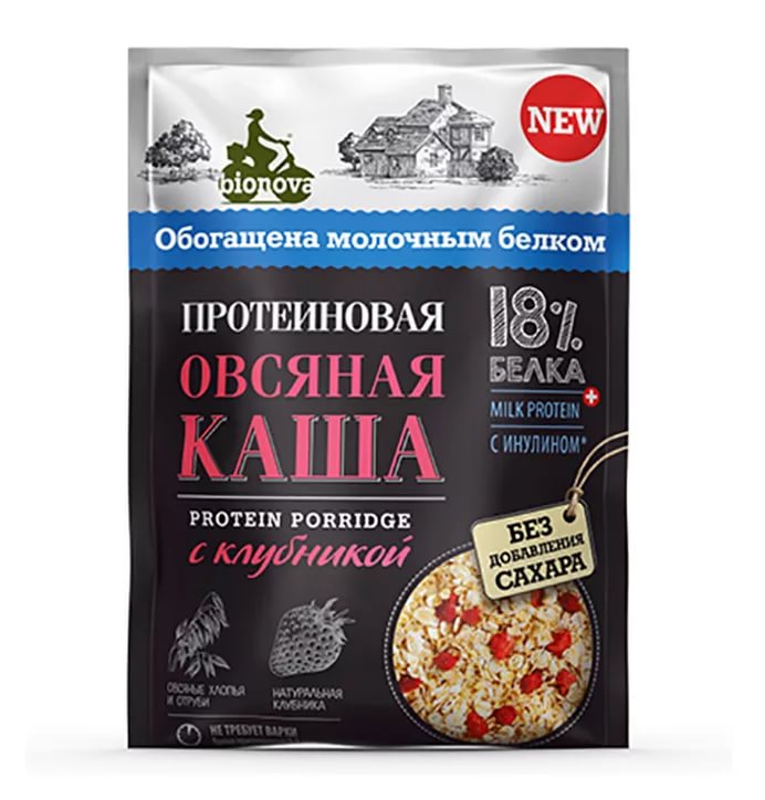 Каша овсяная протеиновая с клубникой, 40 гр, Бионова