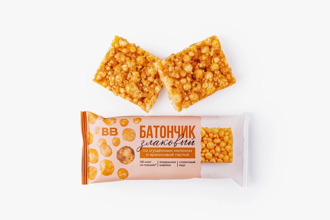 Батончик злаковый со сгущенным молоком и арахисовой пастой, 30 гр, ВкусВилл