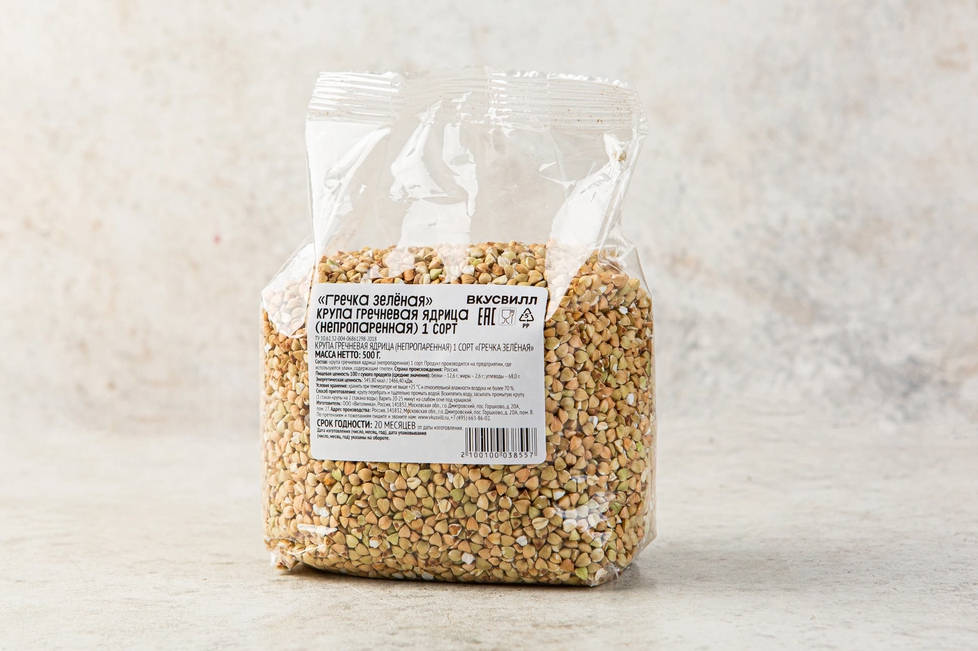 Крупа гречневая непропаренная зеленая, 500 гр, ВкусВилл