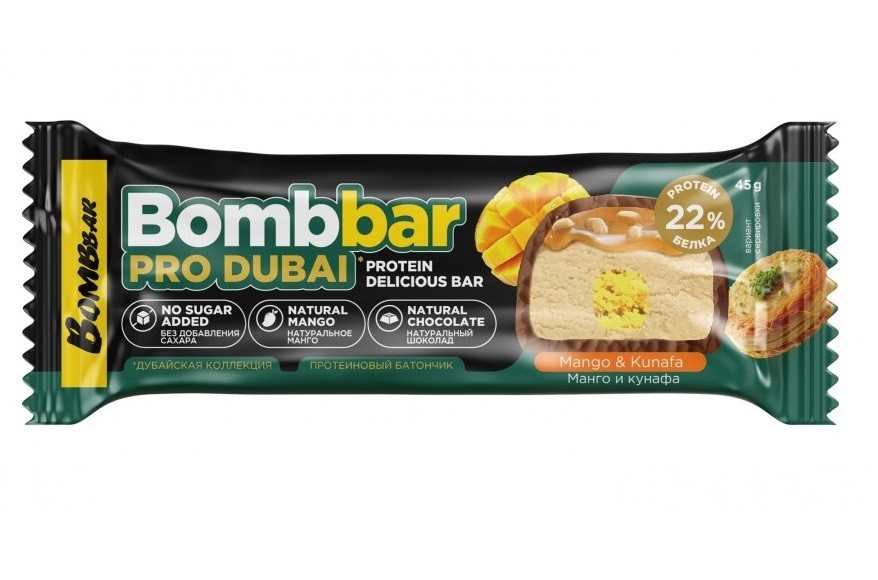 Батончик глазированный Манго с хрустящим тестом45 гр, BOMBBAR