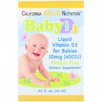 Биологически активная добавка Витамин D3 400 ME для детей, 10 мл, California Gold Nutrition