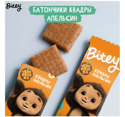 Батончик овсяно-фруктовый квадры Апельсин, 30 гр, Bitey
